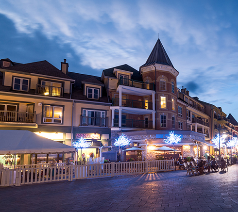 Blue mountain village at night