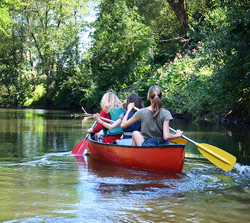 Kids in a canoe