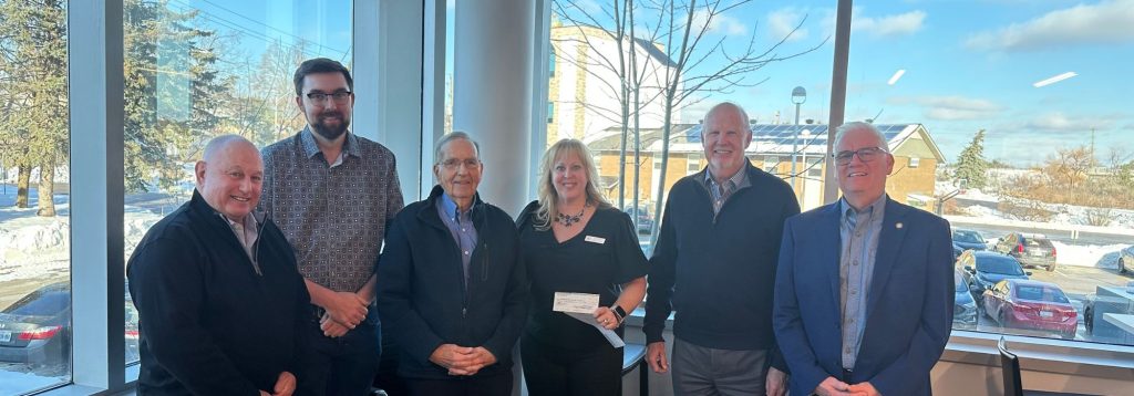 From Left to Right: Jim McIntosh (Partner, Barriston LLP), Alex Cockburn  (Associate, Barriston LLP), John ‘Bud’ Cockburn (Retired, Barriston LLP), Kandas Bartlett (Engagement Manager, Mariposa House Hospice), David Smith (Partner, Barriston LLP), Doug Moody (COO, Barriston LLP)