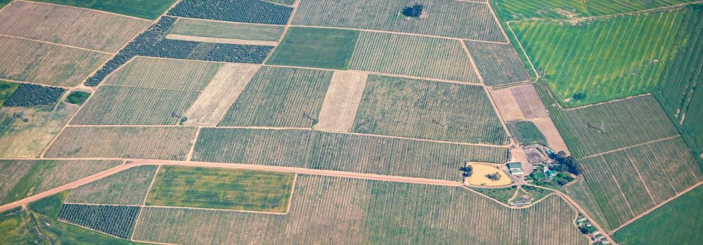 Aerial view of a farm and the surrounding fields