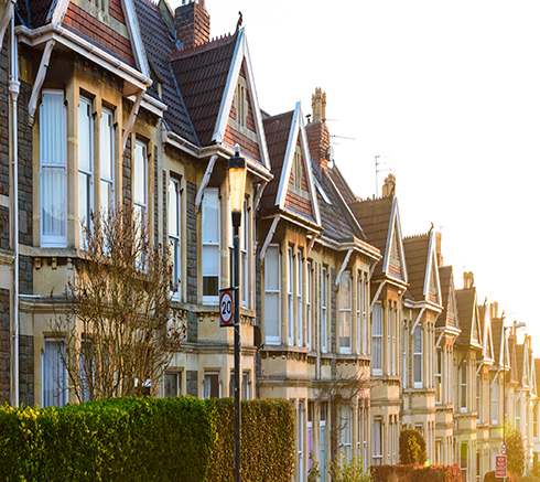 Typical terraced houses in Bristol, England